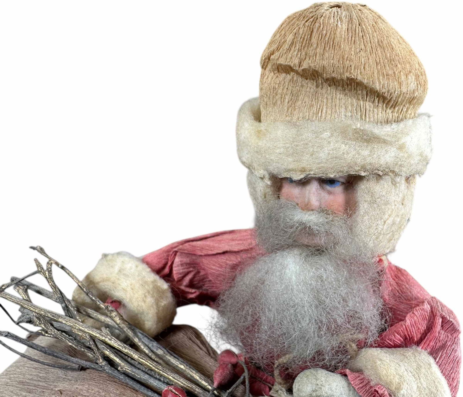 BISQUE HEAD SANTA ON LOG CANDY CONTAINER - 2