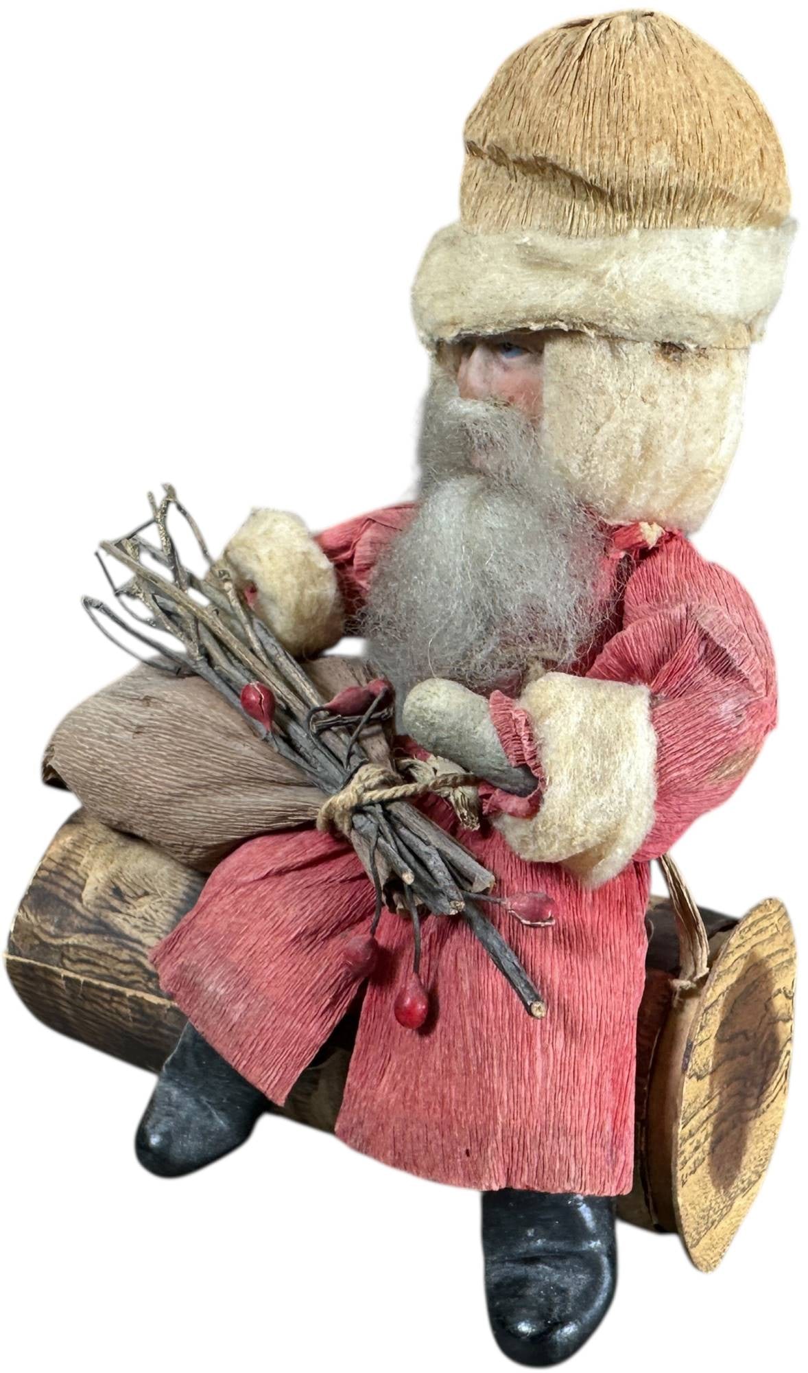 BISQUE HEAD SANTA ON LOG CANDY CONTAINER - 3