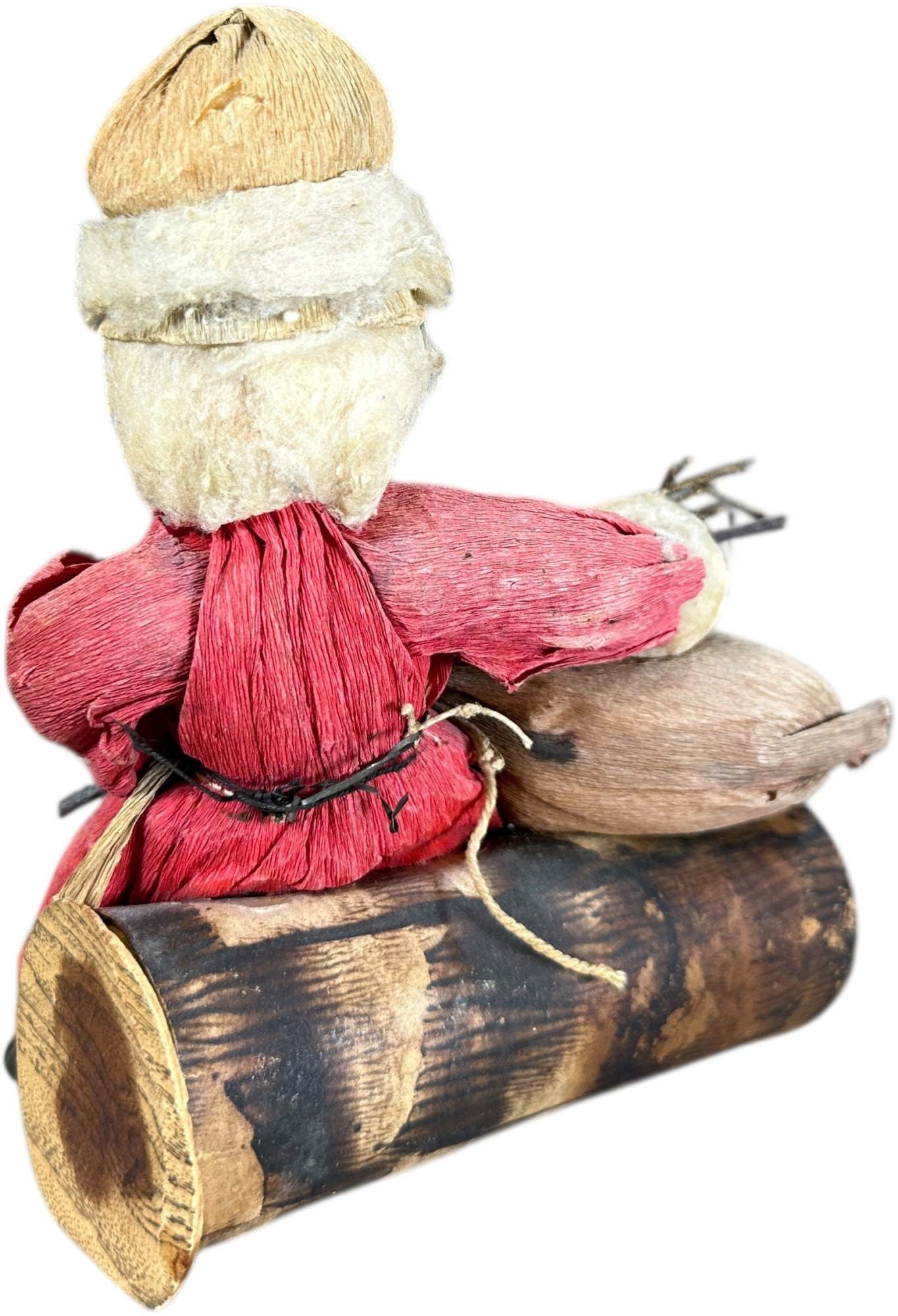 BISQUE HEAD SANTA ON LOG CANDY CONTAINER - 4