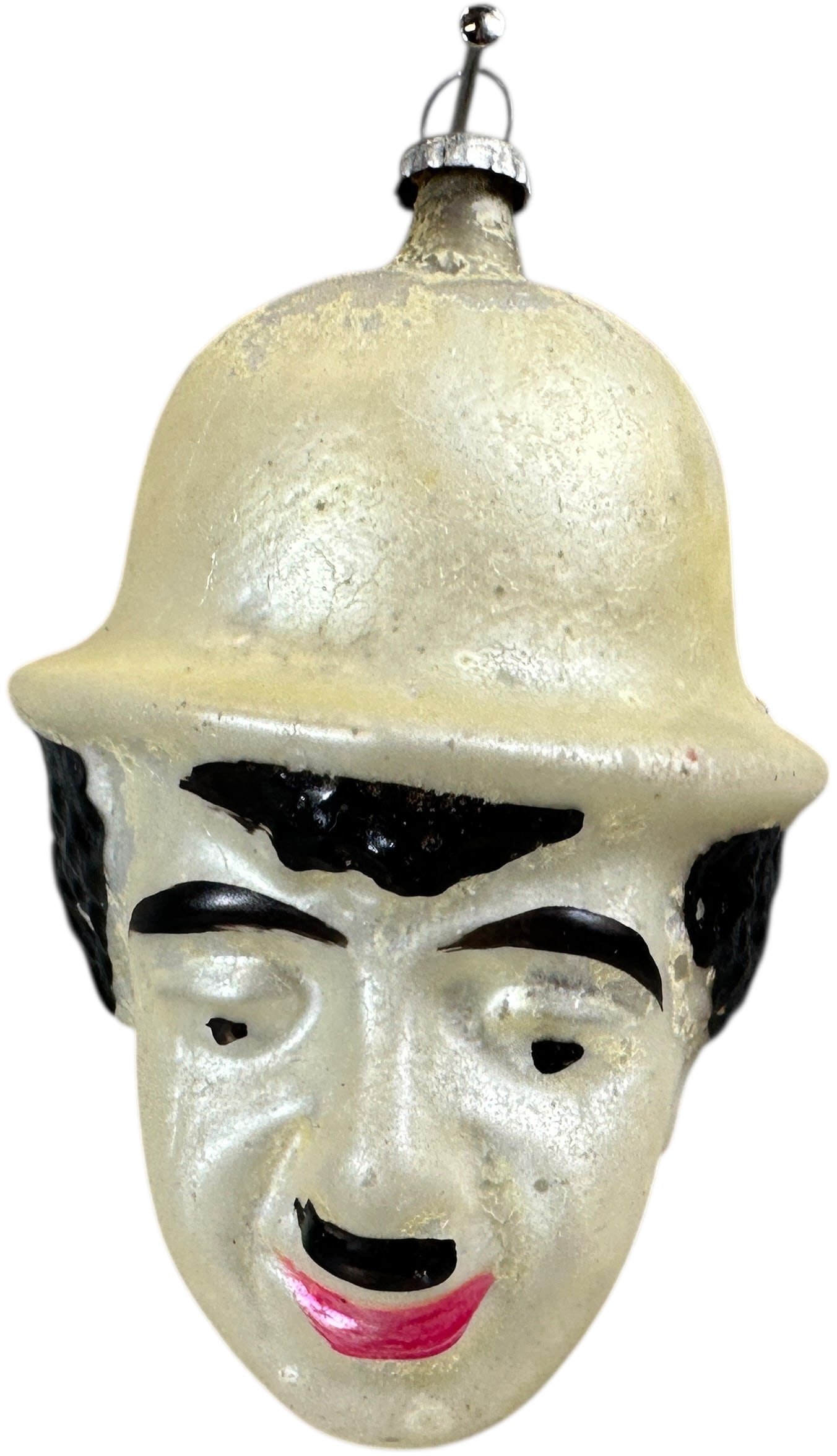 CHARLEY CHAPLIN HEAD GLASS ORNAMENT: 267. CHARLEY CHAPLIN HEAD GLASS ORNAMENT | Very nice. | 4" h. | (Pristine Condition) | $400 - $700