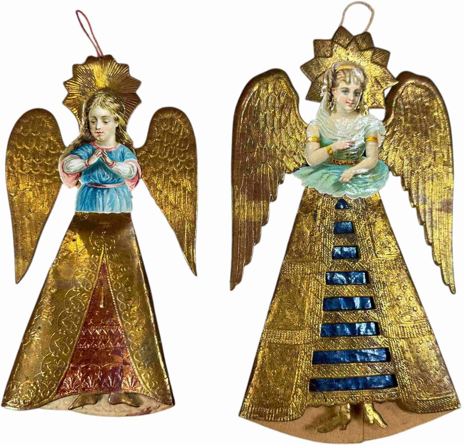 TWO FLAT DRESDEN ANGEL ORNAMENTS: 270. TWO FLAT DRESDEN ANGEL ORNAMENTS | 8" h. | (Excellent Condition) | $300 - $600