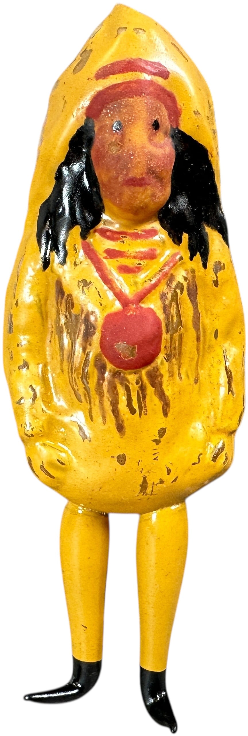 INDIAN W/ EXTENDED LEGS GLASS ORNAMENT: 280. INDIAN W/ EXTENDED LEGS GLASS ORNAMENT | Pike is chipped missing cap. | 5.5" h. | (Excellent Condition) | $400 - $700