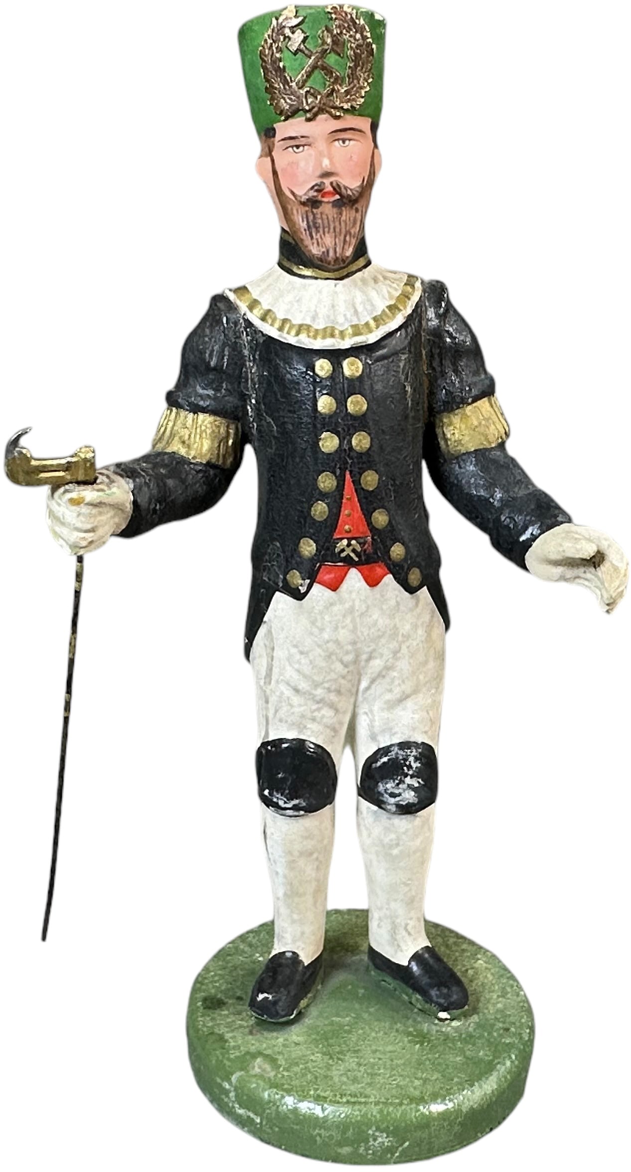 SMALL THURINGIAN ERZGEBIRGE PAINTED MINER: 295. SMALL THURINGIAN ERZGEBIRGE PAINTED MINER | Smaller German painted figure. | 7.5" h. | (Excellent Condition) | $300 - $600