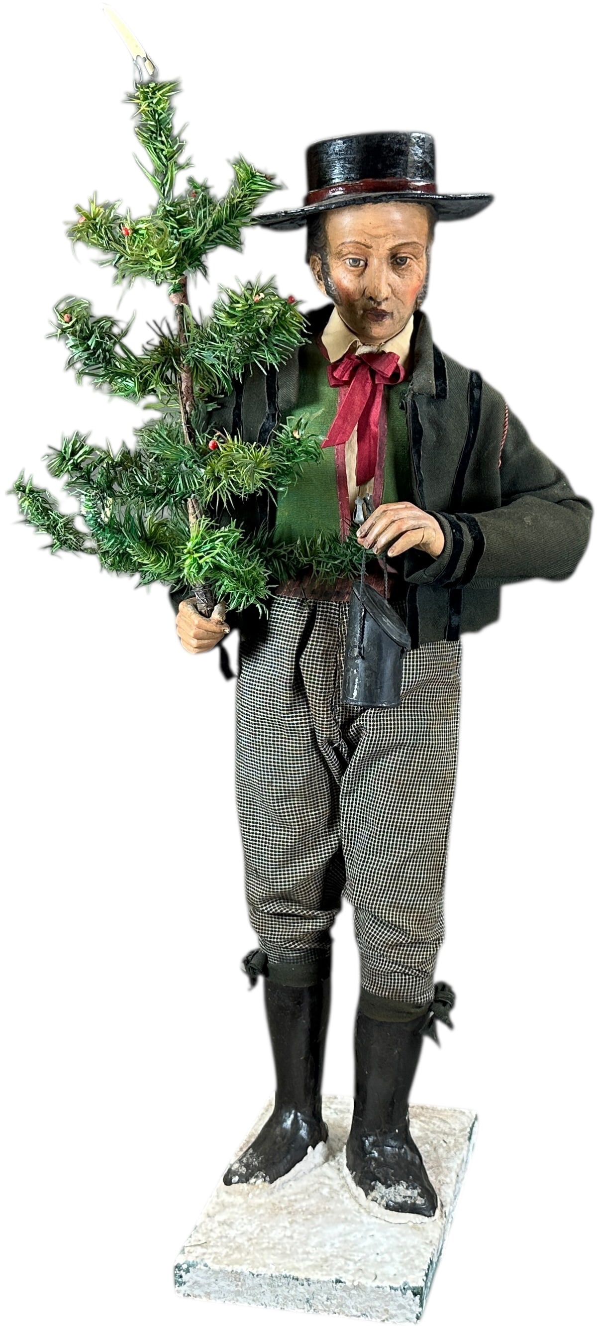 LARGE MAN W/ SPRIG & LANTERN: 297. LARGE MAN W/ SPRIG & LANTERN | A well detailed German figure. Provenance: Bob & Maurine Young | 25" h. | Redressed with in-painting, (Excellent Condition) | $500 - $1,000