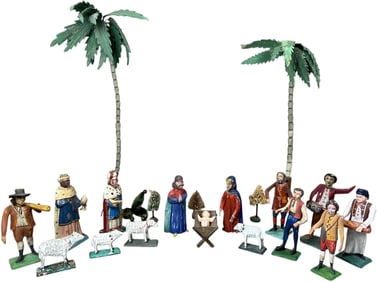 SEVENTEEN GERMAN WOOD NATIVITY PIECES