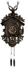 BLACK FOREST CARVED CUCKOO HUNTING LODGE CLOCK