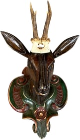 BLACK FOREST CARVED DEER PLAQUE W/ ANTLERS