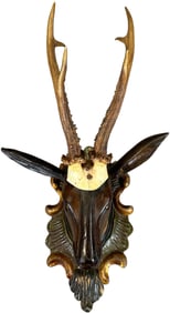 LARGE BLACK FOREST CARVED DEER PLAQUE W/ ANTLERS