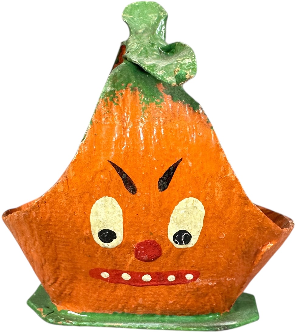 SMALL GERMAN PAPIER MACHE CANDY BASKET: 329. SMALL GERMAN PAPIER MACHE CANDY BASKET | Marked Germany on bottom. | 4" l. | (Excellent Condition) | $400 - $700