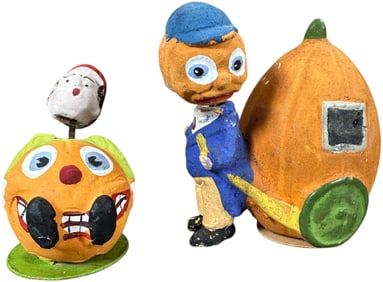 TWO PUMPKIN CHARACTER NODDER/ CANDY CONTAINERS