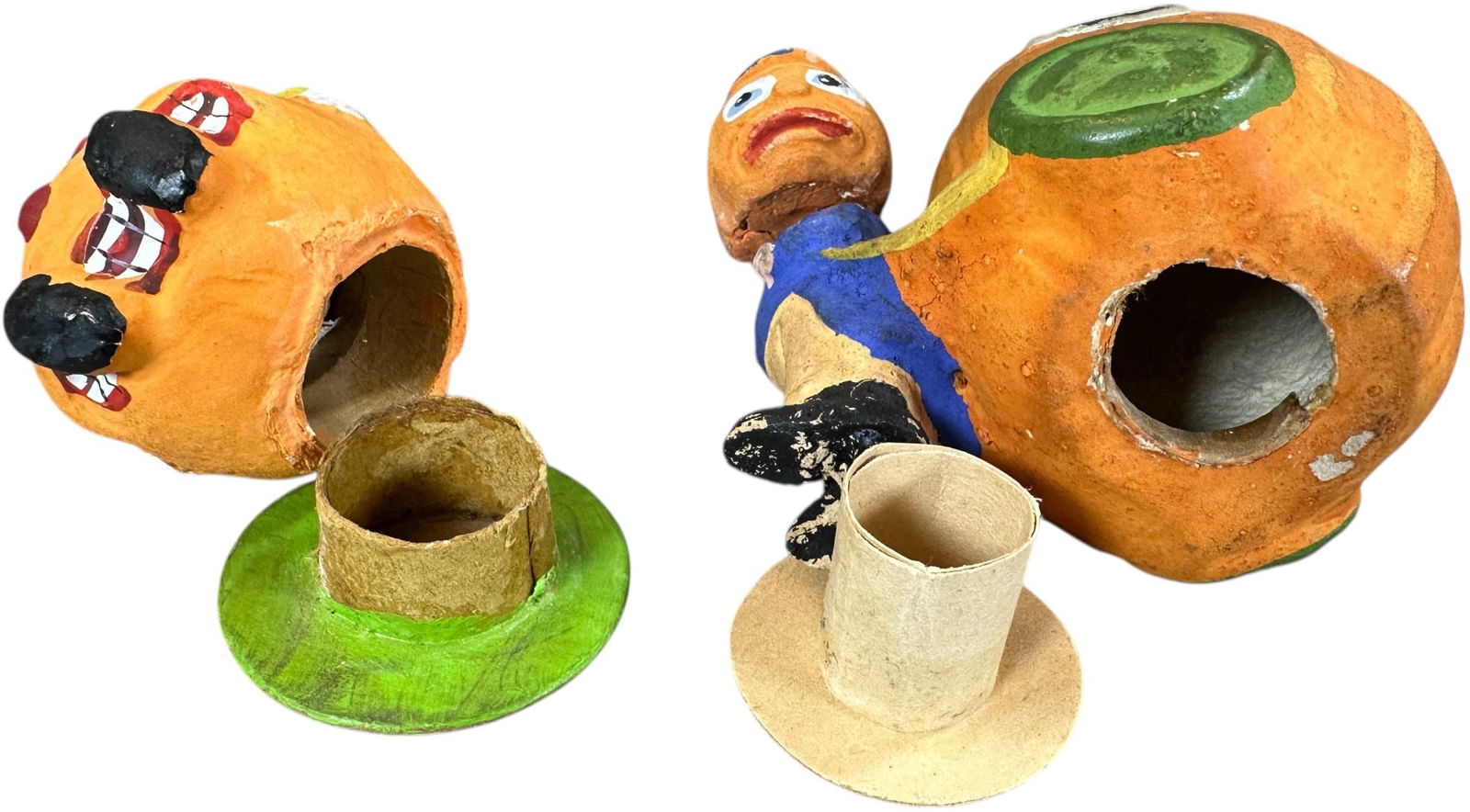 TWO PUMPKIN CHARACTER NODDER/ CANDY CONTAINERS - 7