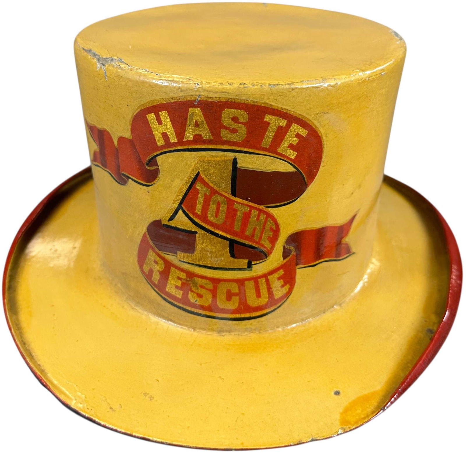 FRANKLIN FIRE COMPANY PAPER MACHE PARADE HAT: 362. FRANKLIN FIRE COMPANY PAPER MACHE PARADE HAT | A ceremonial parade hat c. 1880-1915, commemorating the founding of the Benjamin Franklin Fire Company No. 4 in 1802, inside is marked "1802-B.F.