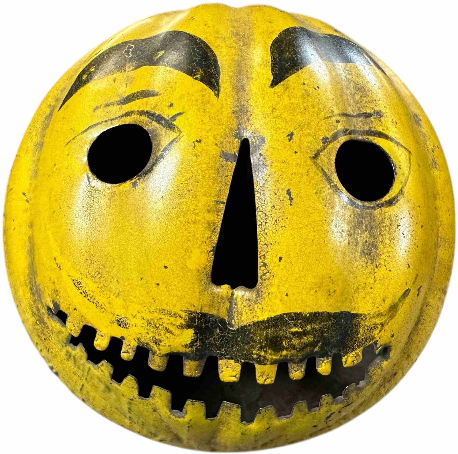 TOLEDO METAL HALLOWEEN LANTERN: 374. TOLEDO METAL HALLOWEEN LANTERN | Front & back only, no stem or candle holder. Paint is nice. | 7.5" h. | (Very Good to Excellent Condition) | $700 - $1,400