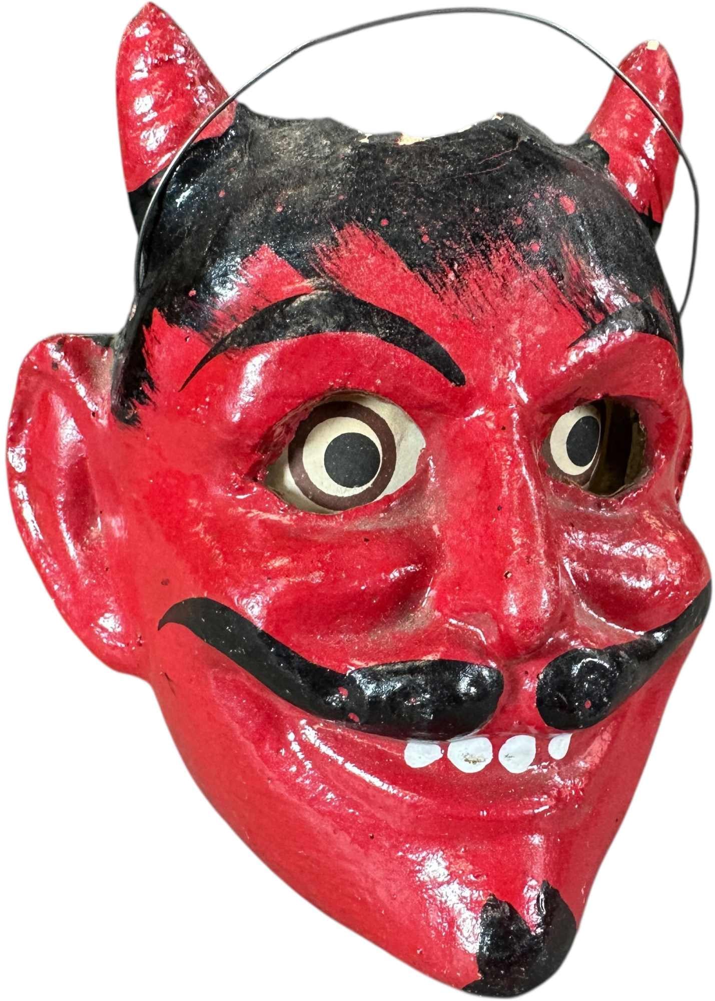 DEVIL HEAD HEAVY COMPO LANTERN: 375. DEVIL HEAD HEAVY COMPO LANTERN | Displays very well. | 4.5" h. | Chipping on the rim, eyes are new replacement, (Excellent Condition) | $800 - $1,400