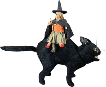 WITCH RIDING BLACK CAT CANDY CONTAINER