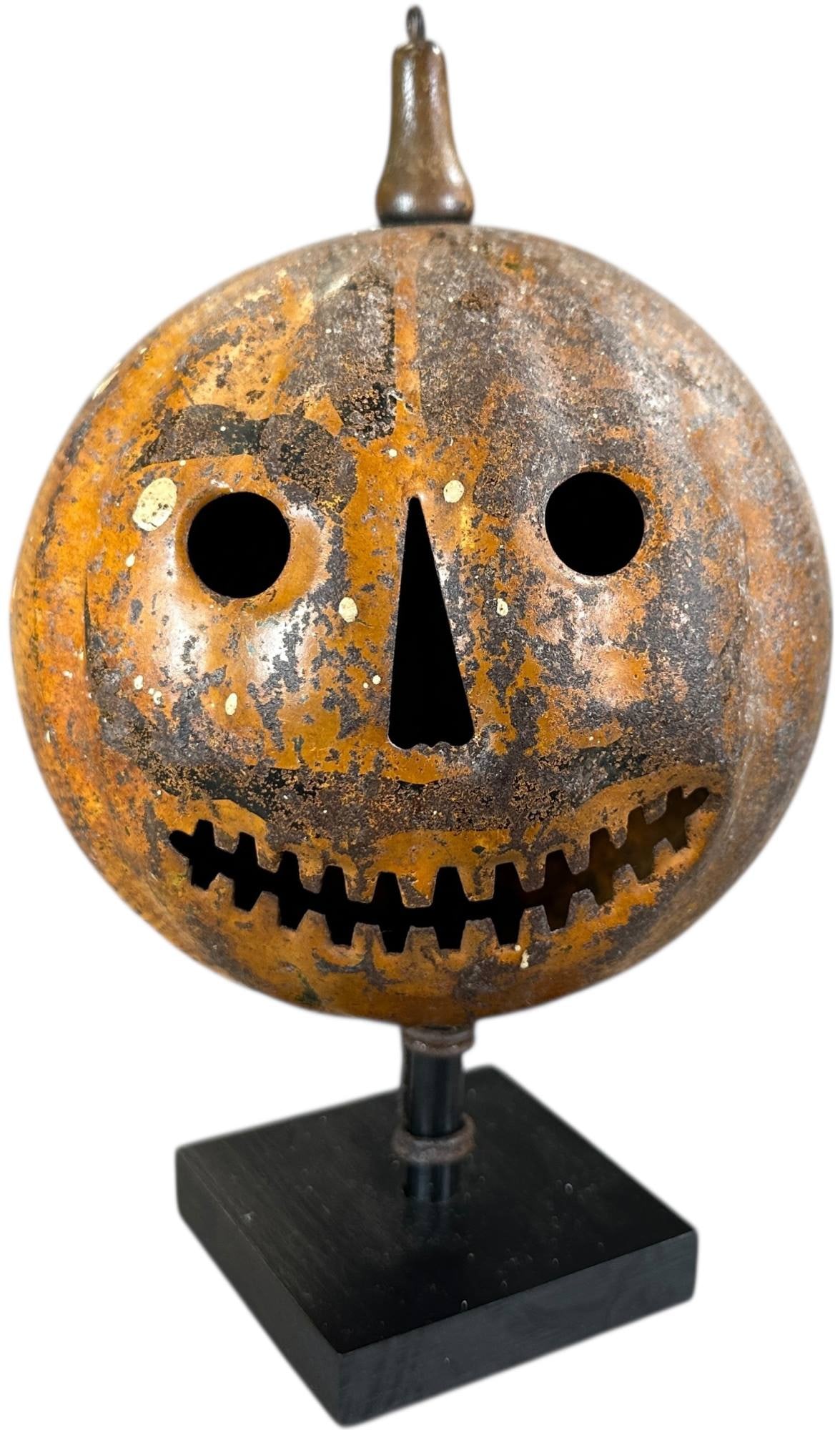 TOLEDO PUMPKIN HEAD PARADE LANTERN: 382. TOLEDO PUMPKIN HEAD PARADE LANTERN | Candle holder inside, white paint splatter on front of lantern, loss of original paint. | 10" h. | (Very Good Condition) | $1,000 - $2,000