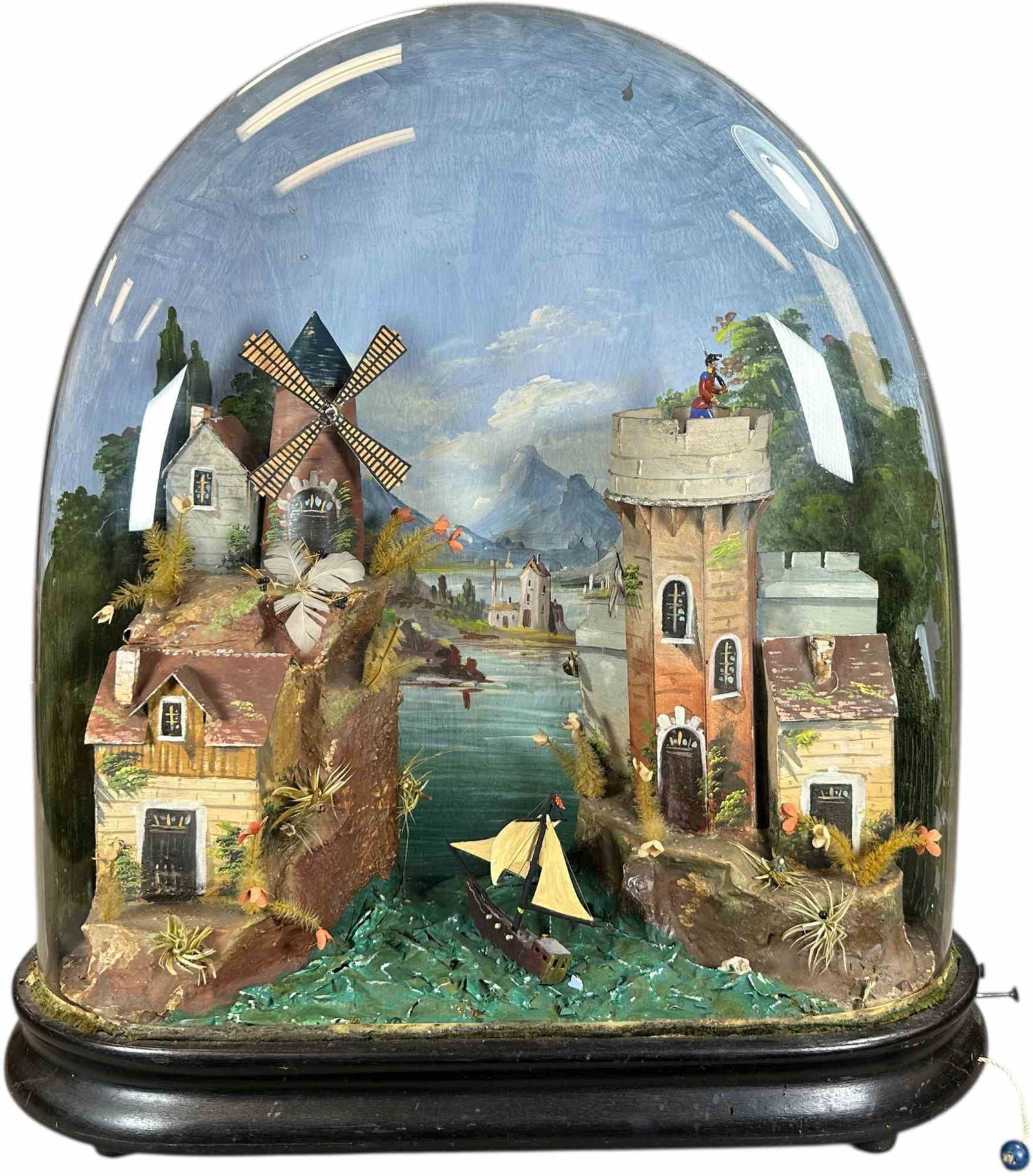 VILLAGE SHIP AUTOMATON UNDER GLASS DOME (1 of 7)