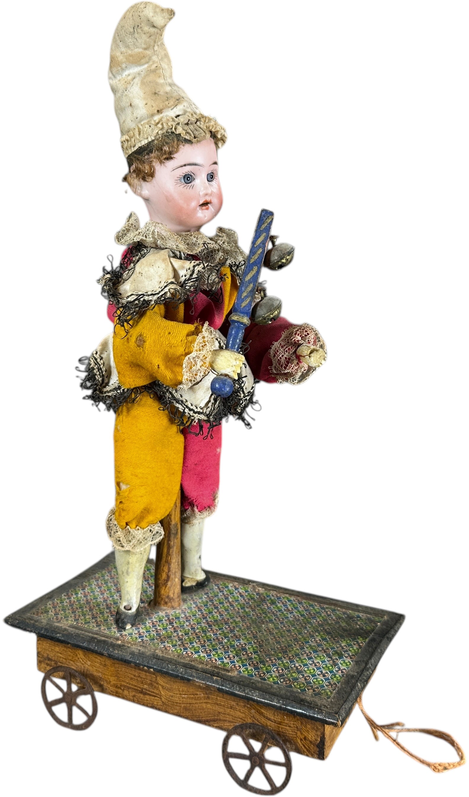 MECHANICAL BISQUE HEAD CLOWN PULL TOY (1 of 9)