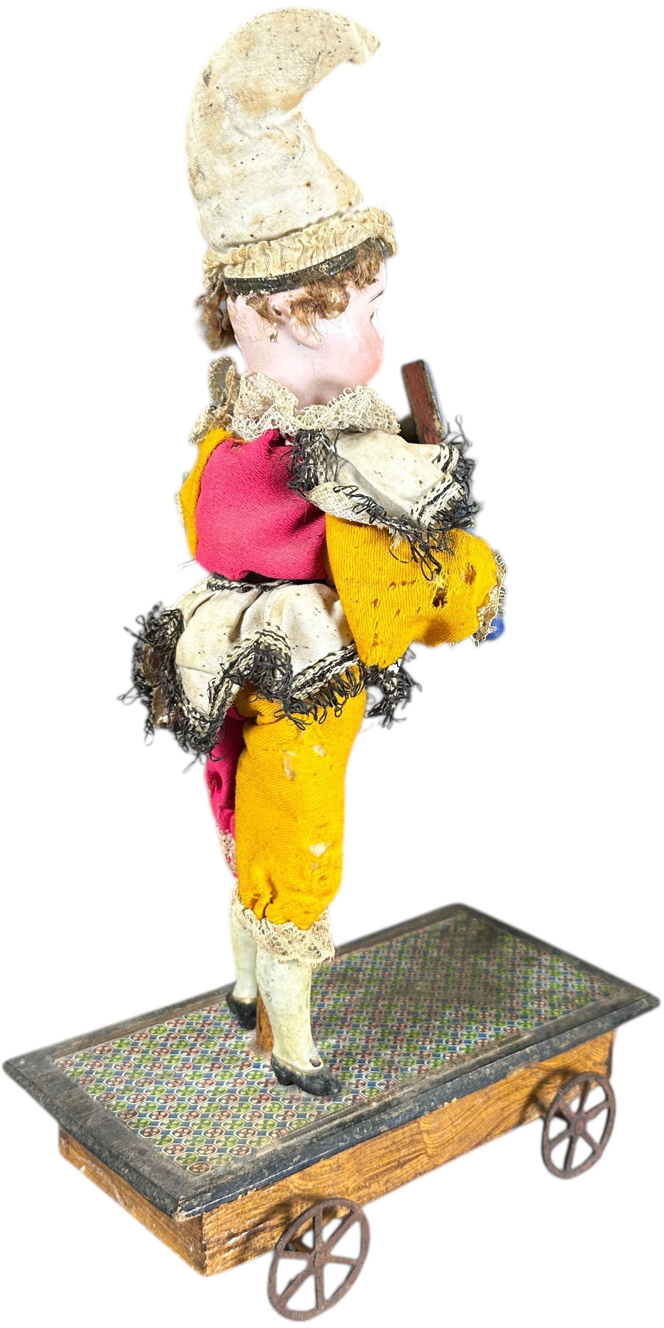 MECHANICAL BISQUE HEAD CLOWN PULL TOY - 3
