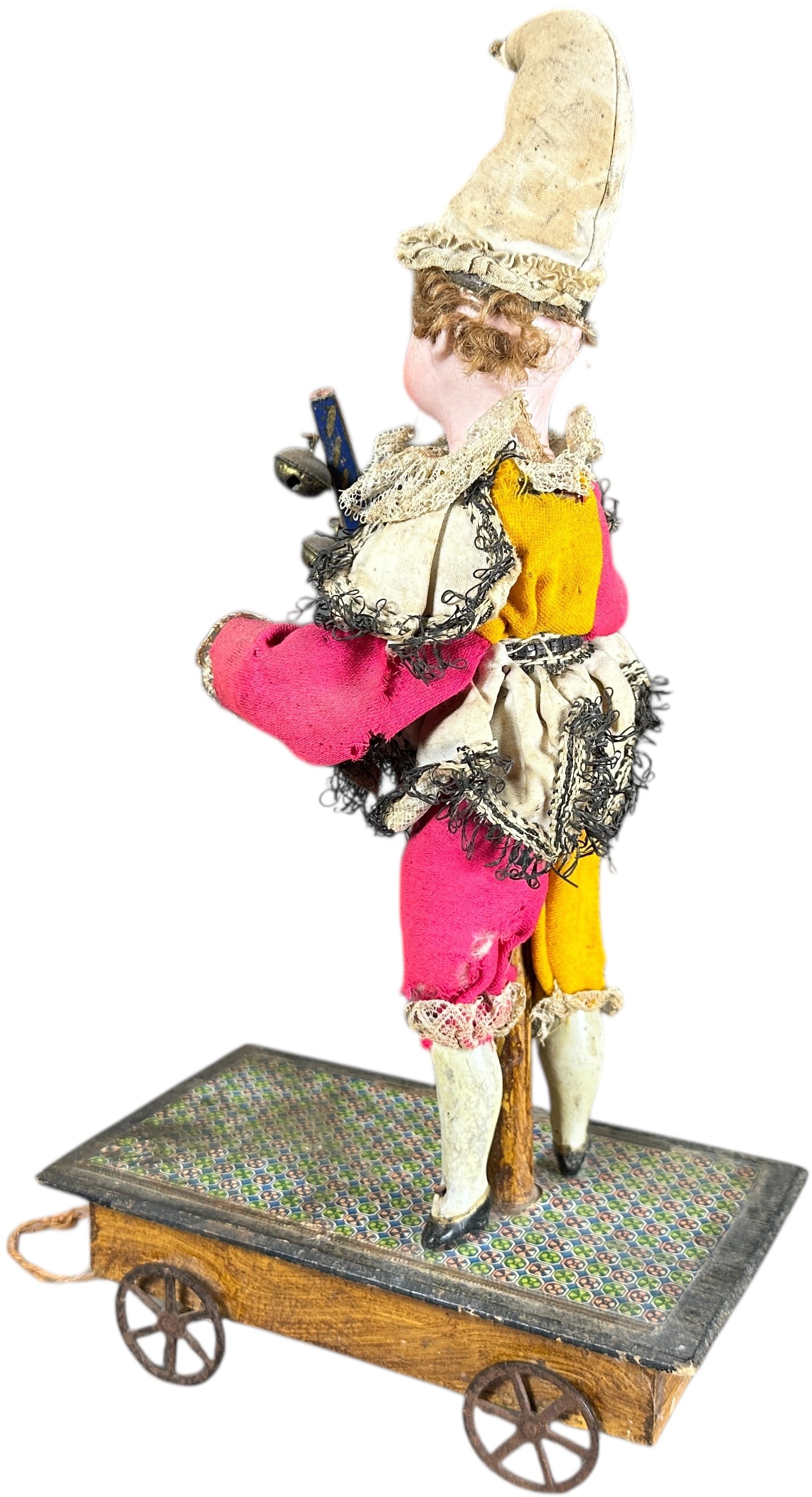 MECHANICAL BISQUE HEAD CLOWN PULL TOY - 5