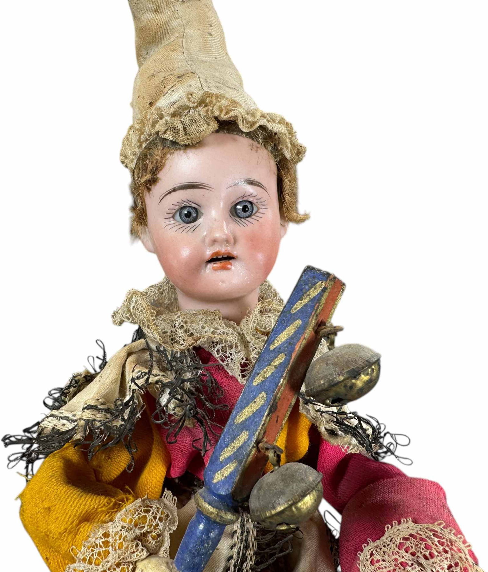 MECHANICAL BISQUE HEAD CLOWN PULL TOY - 8