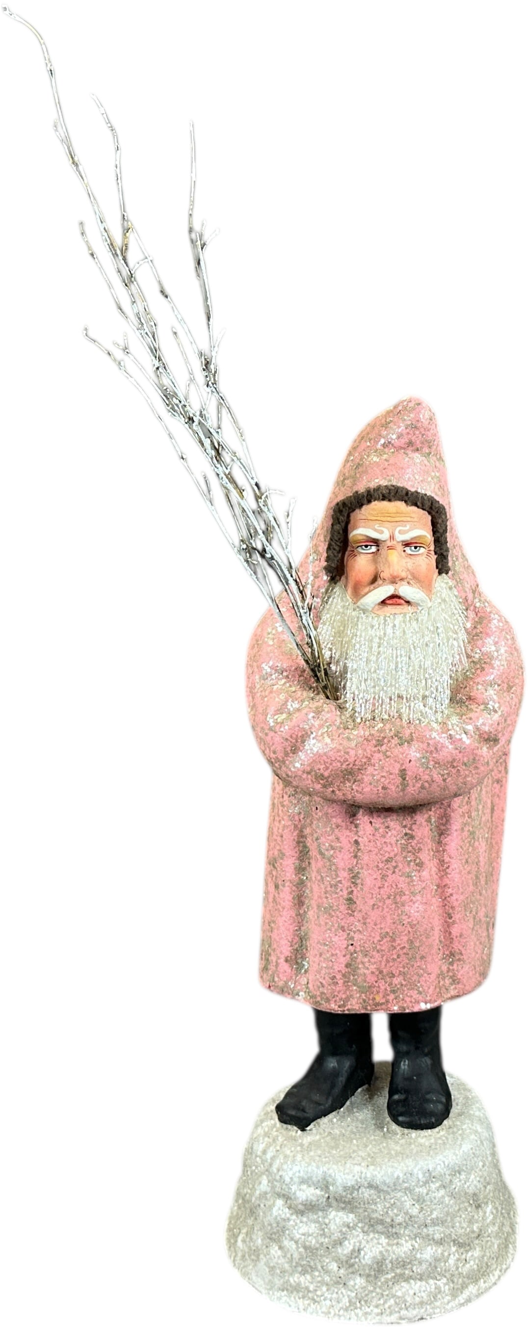 KATHY PATTERSON SANTA ON SNOW MOUND CANDY CONTAINE: 1007. KATHY PATTERSON SANTA ON SNOW MOUND CANDY CONTAINE | Great artisan Santa w/ icicle beard, signed 2004. Provenance: Beth Karp Collection. | 19" h. | (Excellent Condition) | $800 - $1,600