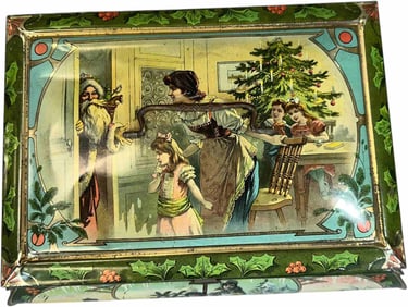 LARGE LITHOGRAPHED TIN W/ SANTA ON TOP