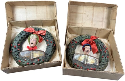 TWO BOXED CAROLER CHRISTMAS WREATHS