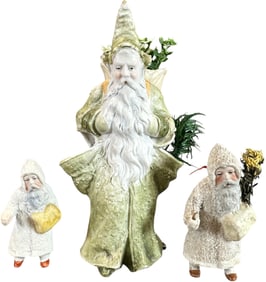 THREE BISQUE CHRISTMAS DISPLAY FIGURINES
