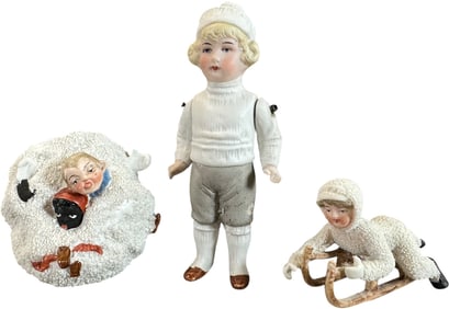 THREE SNOWY CHRISTMAS DISPLAY FIGURINES