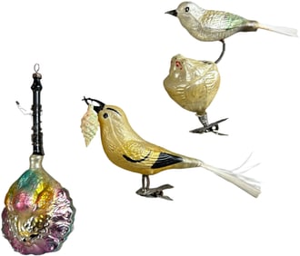 THREE GLASS BIRD ORNAMENTS