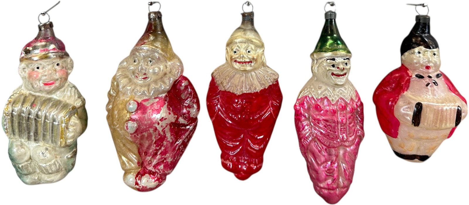 FIVE CLOWN FIGURE GLASS ORNAMENTS (1 of 4)