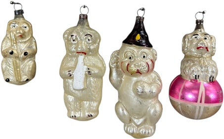 FOUR DOG GLASS ORNAMENTS