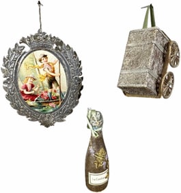 THREE ASSORTED DRESDEN ORNAMENTS