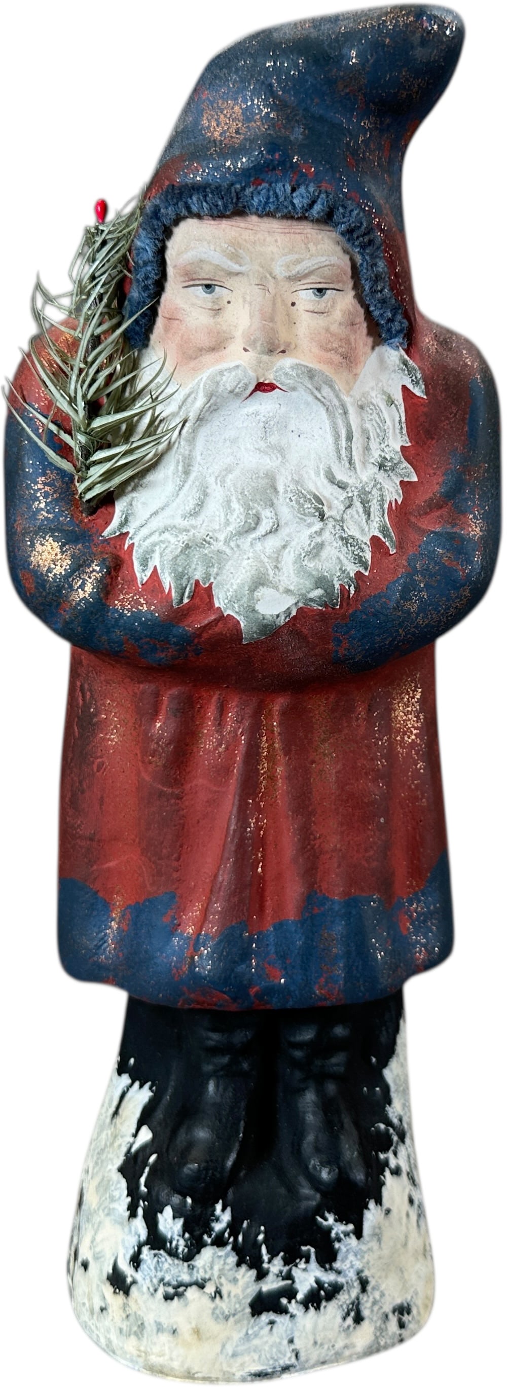 KATHY PATTERSON RED & BLUE BELSNICKLE: 1059. KATHY PATTERSON RED & BLUE BELSNICKLE | Unusual colored coat. Provenance: Linda Morrow Collection | 10" h. | (Excellent to Pristine Condition) | $400 - $800