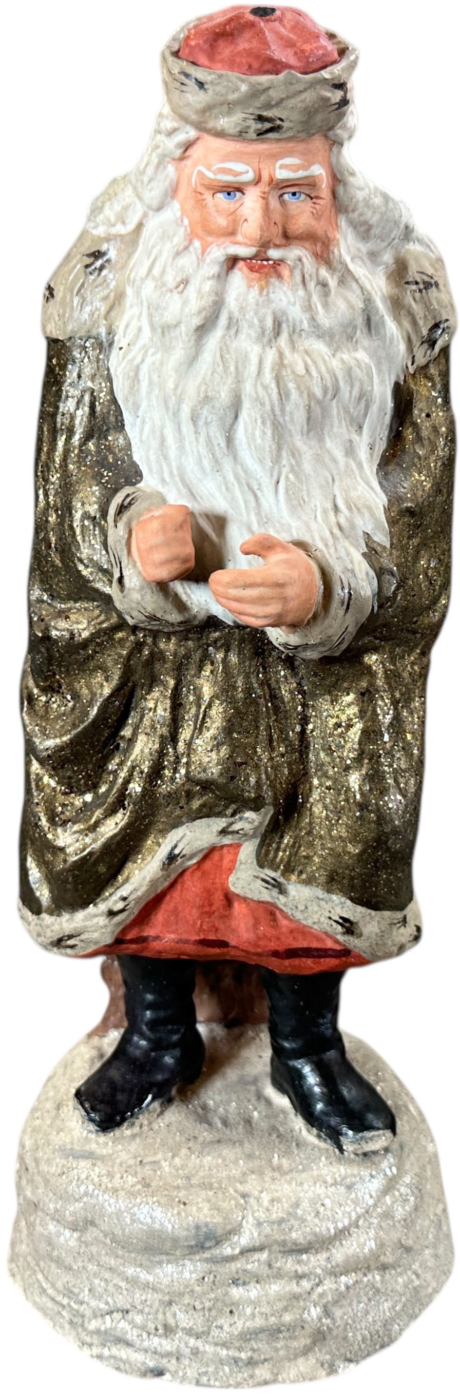 BELSNICKLE W/ CROWN ON SNOW MOUND: 1062. BELSNICKLE W/ CROWN ON SNOW MOUND | Nice artisan Santa with great detail. Provenance: Linda Morrow Collection | 13" h. | (Excellent to Pristine Condition) | $600 - $1,200