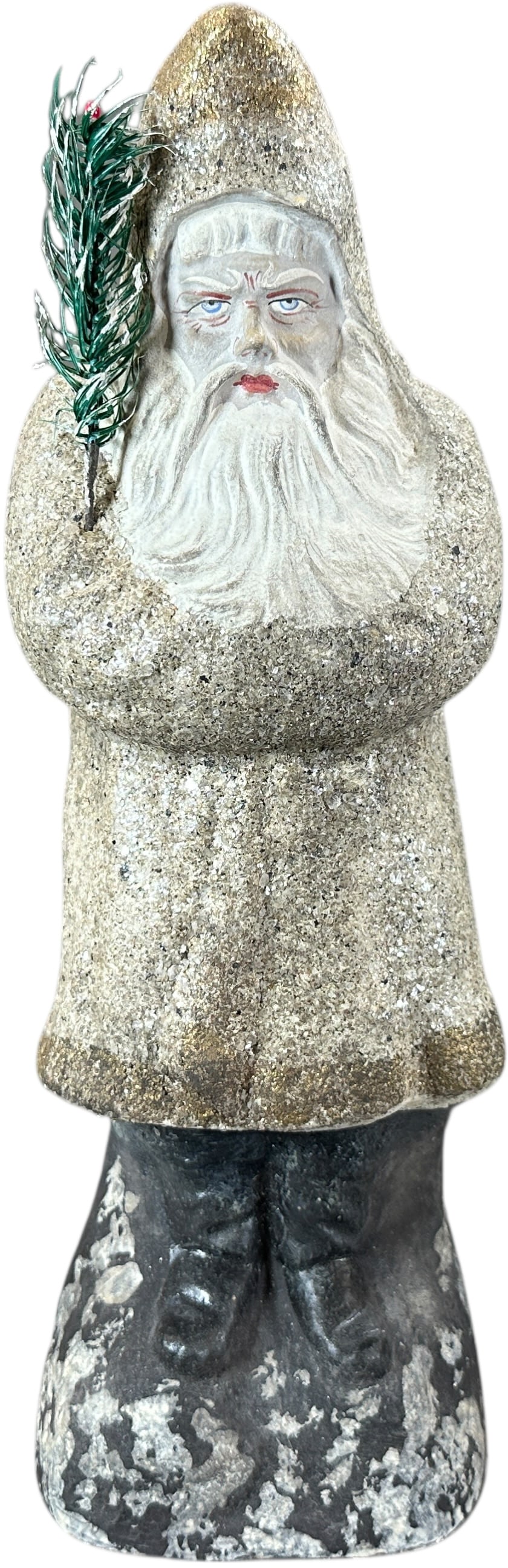 ROBERTA TAYLOR WHITE FLECKED BELSNICKLE: 1063. ROBERTA TAYLOR WHITE FLECKED BELSNICKLE | Artisan Santa with stern face, signed 1993. Provenance: Linda Morrow Collection | 14.5" h. | (Excellent Condition) | $400 - $800