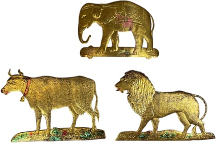 THREE FLAT DRESDEN ANIMAL ORNAMENTS