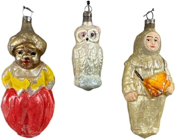 AMELIA EARHART W/ ALIBABA & OWL GLASS ORNAMENTS