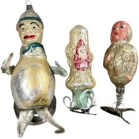 THREE GLASS FIGURE ORNAMENTS