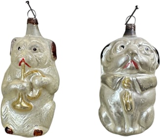 DOGS W/ HORN & TIE GLASS ORNAMENTS