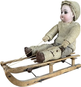 BISQUE HEAD SLEEPY EYE SLEDDING BOY