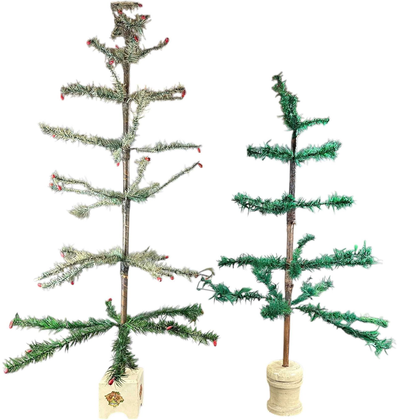 TWO SMALL GERMAN FEATHER TREES: 1085. TWO SMALL GERMAN FEATHER TREES | 33" h. | (Very Good to Excellent Condition) | $400 - $700