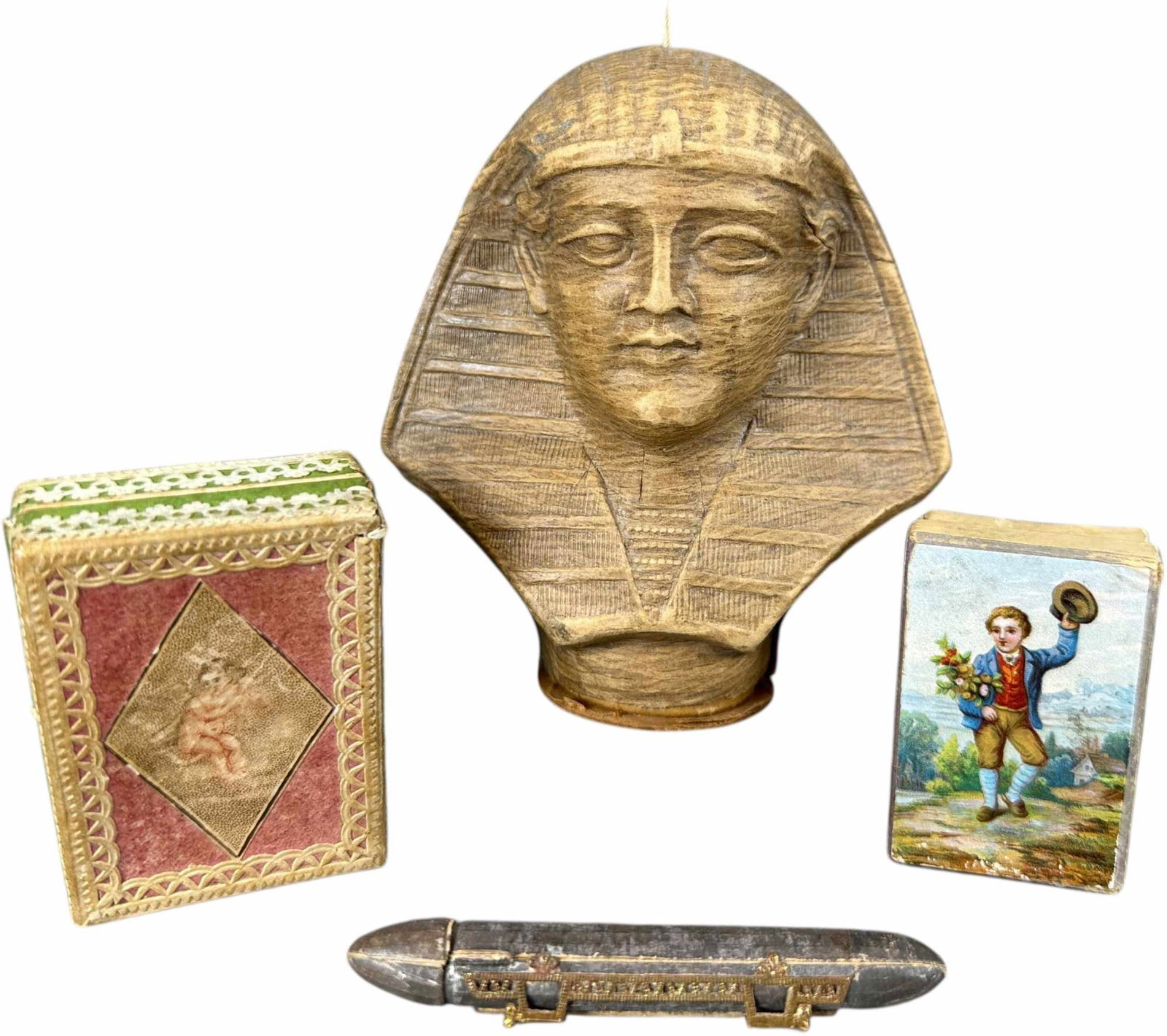 FOUR DRESDEN TRAVEL ORNAMENTS: 1093. FOUR DRESDEN TRAVEL ORNAMENTS | Provenance: Jerry & Darla Arnold Collection. | 5" h. | (Excellent Condition) | $500 - $800