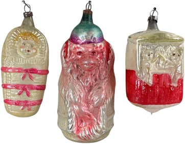 THREE ASSORTED GLASS ORNAMENTS