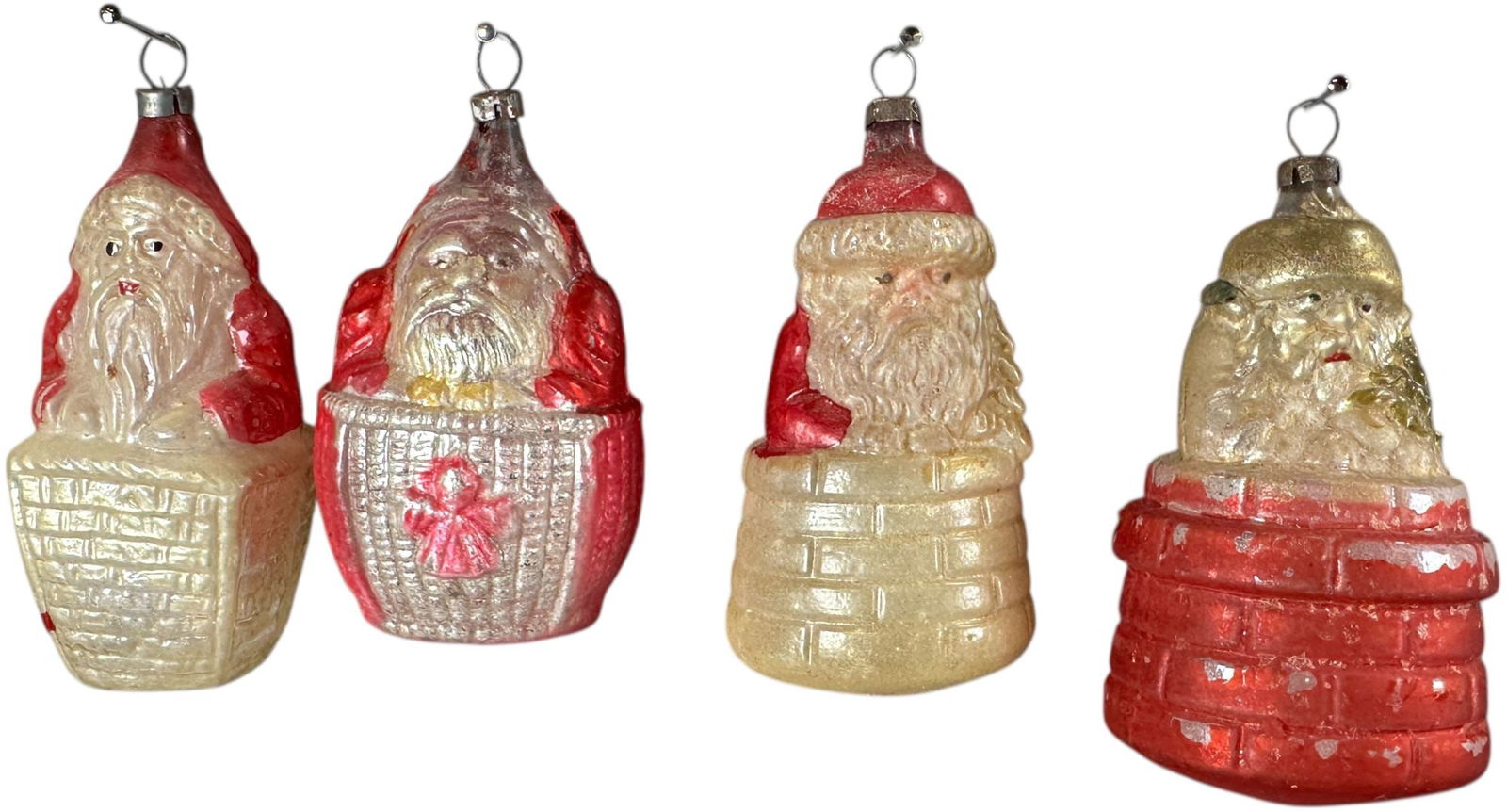 FOUR SANTA IN CHIMNEY GLASS ORNAMENTS (1 of 4)