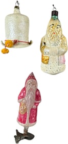 THREE GLASS CHRISTMAS ORNAMENTS