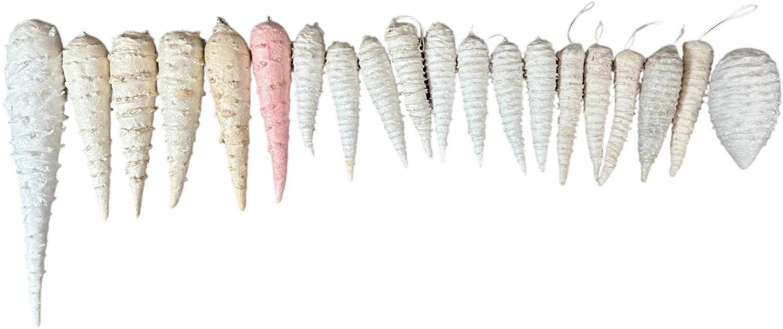 TWENTY COTTON ICICLE ORNAMENTS: 1116. TWENTY COTTON ICICLE ORNAMENTS | 10" h. | (Excellent Condition) | $250 - $500