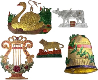 FIVE FLAT DRESDENS ORNAMENTS