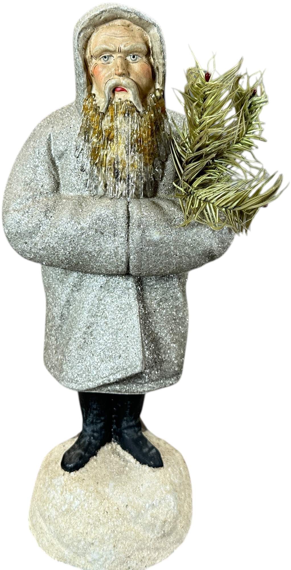 KATHY PATTERSON ICICLE BEARD SANTA CANDY CONTAINER: 1132. KATHY PATTERSON ICICLE BEARD SANTA CANDY CONTAINER | Nice figure with glass icicle beard. Provenance: Linda Morrow Collection | 12" h. | Contemporary, (Excellent Condition) | $800 - $1,600